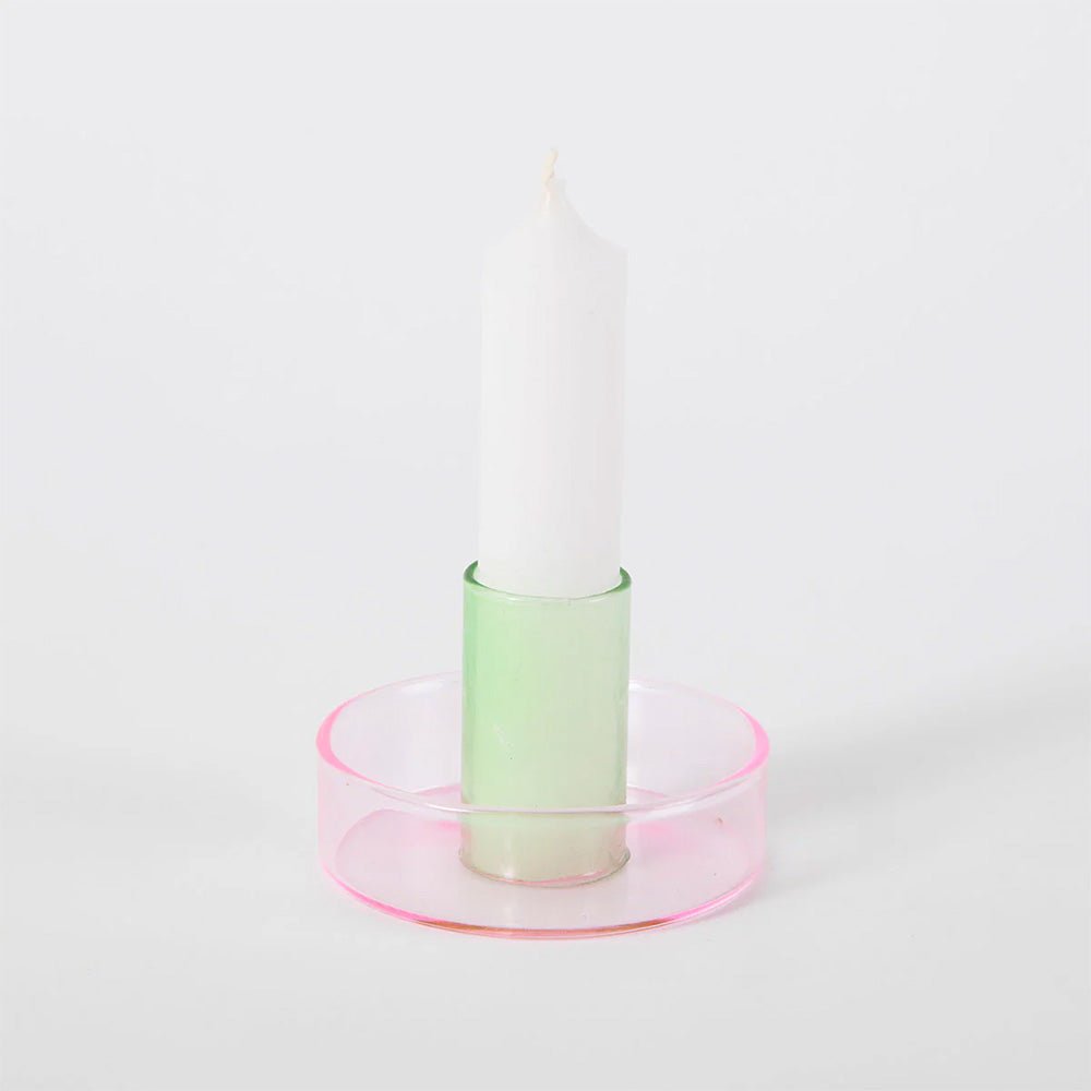 Duo Tone Glass Candle Holder Pink and Green