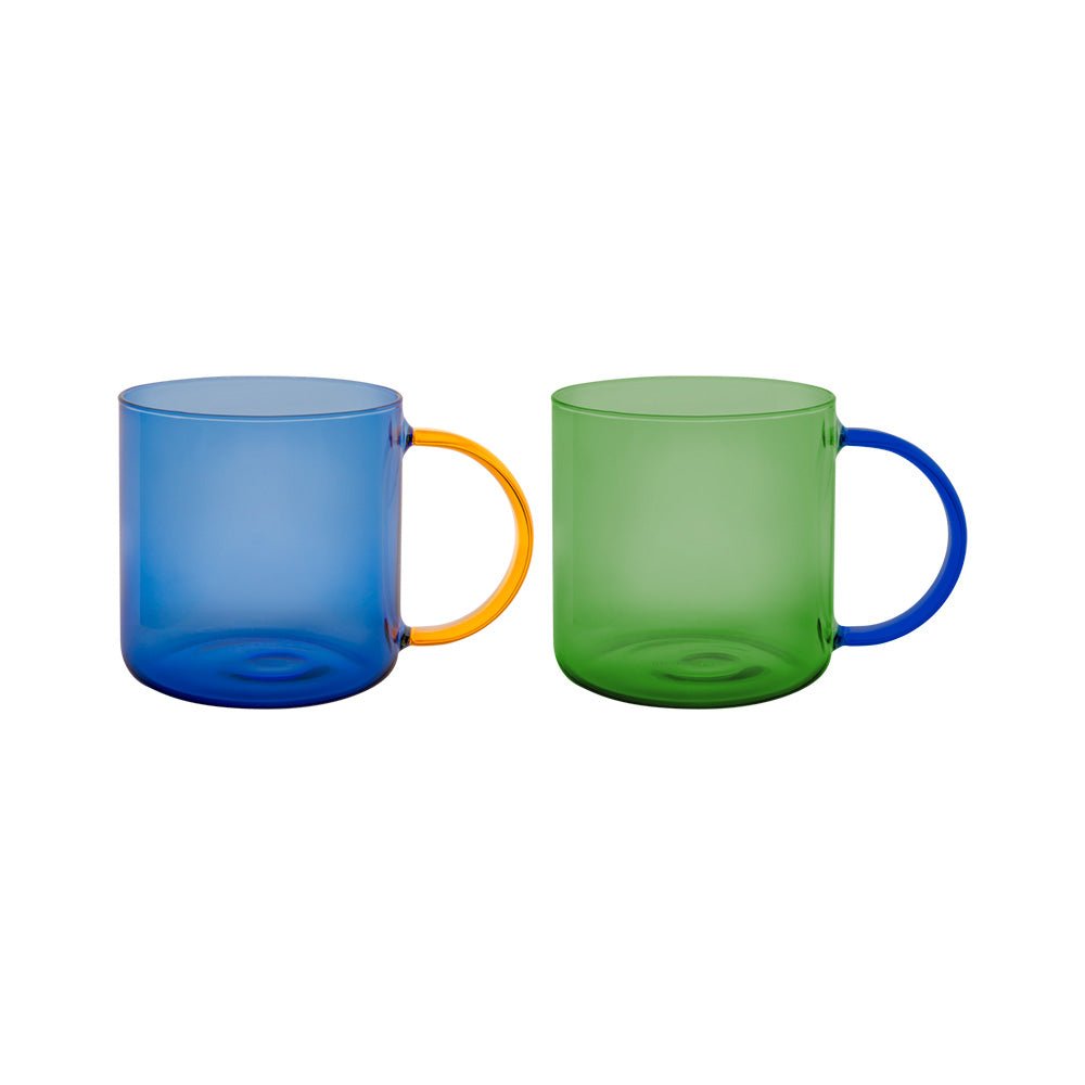 Glass Mugs Fred Green Blue (set of 2)